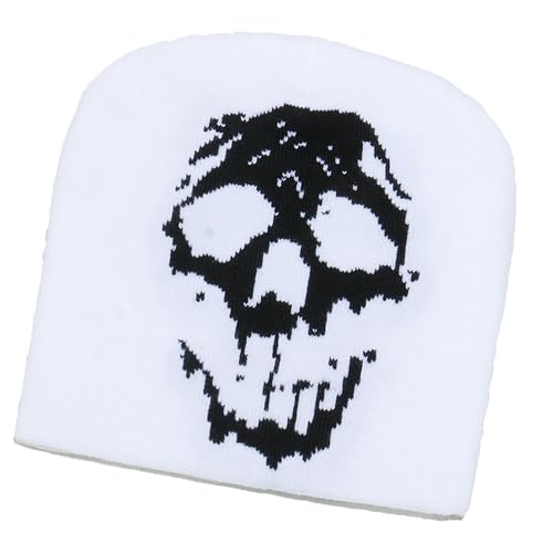Thewasc - Gorro de punto con patrón de calavera cálido, cómodo, elástico, unisex, negro, a la moda para hombres y mujeres, unisex, blanco, talla �nica