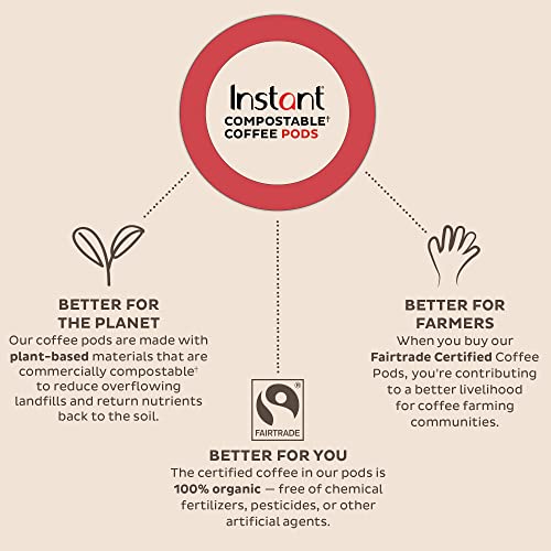 Instant Compostable Coffee Pods, 30 Plant-Based Coffee Pods, From The Makers Of Instant Pot, Eco-Friendly, Usda Organic, Compatible With K-Cup Brewers, French Dark Roast #TOP6