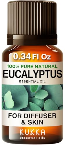 Kukka Aceite esencial de eucalipto para aliviar la congestión y los dolores de cabeza - Aceite de eucalipto natural para refrescar el aire - Grado terapéutico 100 puro para aromaterapia - 10 ml