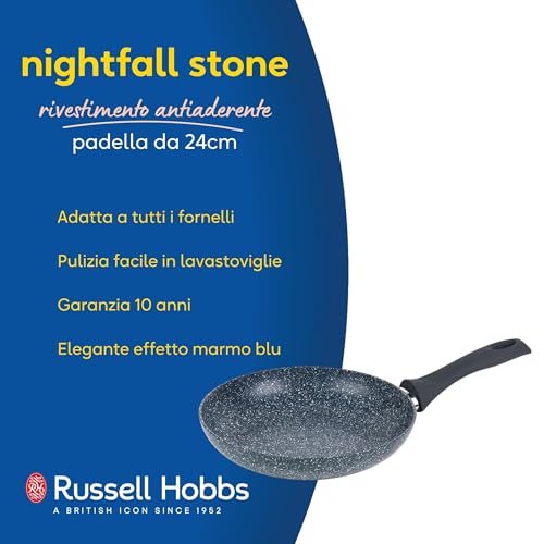 Russell Hobbs RH00841EU Nightfall Stone piatto in alluminio pressato da 24 cm con doppio strato antiaderente, incluso induzione, meno olio, manico in bachelite morbido, marmo blu - Immagine 1