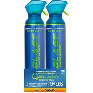 O2 Blast – Pure Oxygen Supplement, Portable Can Filled with 99.99% Pure Oxygen with Custom Breathing Mask, Energy, Performance, Fast Recovery Time, Ideal for High Altitude & Sports – 10L, 2-Pack