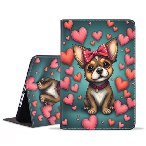 FQTBCEARI Case for iPad (A16) 11th Generation 11 Inch 2025/ iPad 10th Generation 10.9 Inch 2022, Slim PU Leather Cover, Adjustable Stand with Auto Wake/Sleep Case, Cartoon Dog with Bow On Head