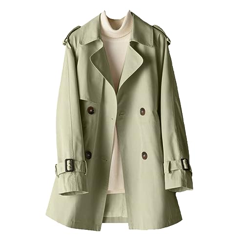 Dninmim Women's Trench Coat Lapel Double Breasted Windbreaker Jacket Solid