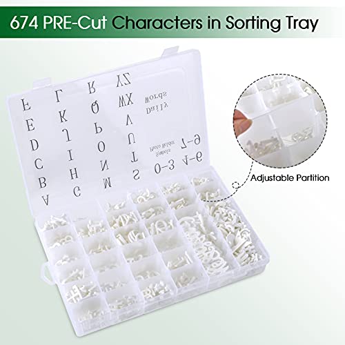 Letter Board Letters, 674 Pre-Cut Characters Letter Organizer Box (3/4 And 1 Inch) With Sorting Tray, White #TOP1