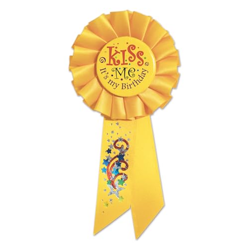 Beistle Kiss Me, It's My Birthday Rosette Party Item, 3-1/4-Inch by 6-1/2-Inch, Multicolor