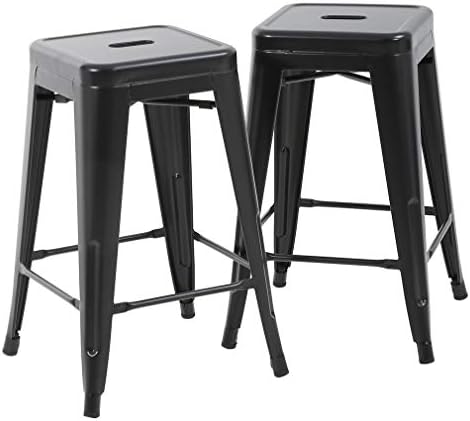 FDW Bar Stools Counter Stool Barstools Set of 2 Industrial Metal Bar Stools Patio Furniture Modern Backless 24” Stackable Metal Indoor/Outdoor Bar Stools Kitchen Counter Stools Chairs
