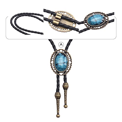 GelConnie Bolo Tie Western Cowboy Neck Tie Gold Mens Bolo Ties Western Men's Tie Necklace Turquoise Cowboy Necklace for Men,Women - Thumbnail 4
