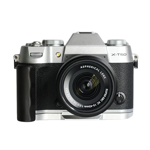 富士フイルム用 X-T50 用 FUJIFILM XT50 専用 カメラウッドグリップ 高級檀木材 木製ハンドル メタルベース L型グリップ ハンドメイド カメラケージ 電池交換可能 (B1 -ブラック+ホワイト)