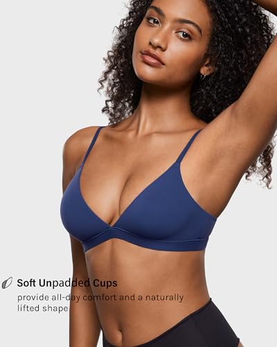 Image of INLYRIC Women's Inbarely Triangle Bralette Plunge Unlined Seamless Bra No Underwire Sexy Comfortable Everyday