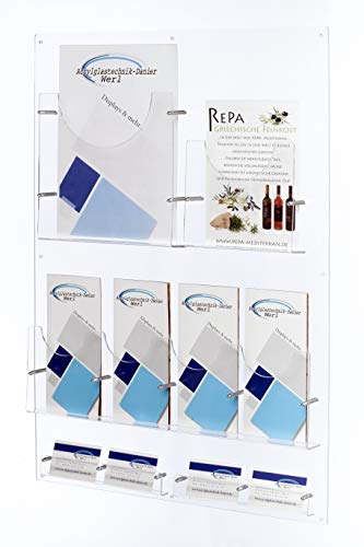 Kombi Prospektwandhalter für Flyer,Prospekte und Visitenkarten Wandprospekthalter