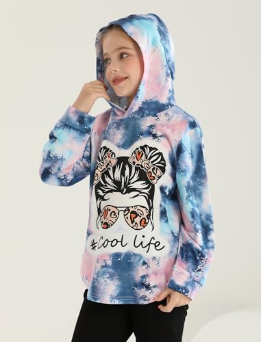 Image of Girls 2 Pcs Fall Winter Tie Dye & Leggings Outfits For Teens 5-14 | 2026 Girls Fashion Trendy, Long Sleeve Hoodie, Cool Life Print, Patchwork Pants, Back to School Holiday Tracksuit