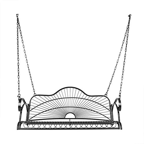 Zoternen Iron Hanging Patio Garden Porch Swing Chair Bench Seat Ourtdoor Furniture with Chains and Arm