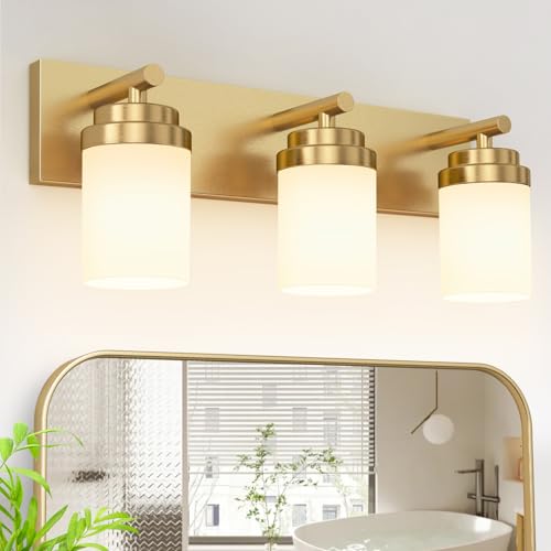 IZORRO 3-Light Gold Vanity Light White Glass 22'