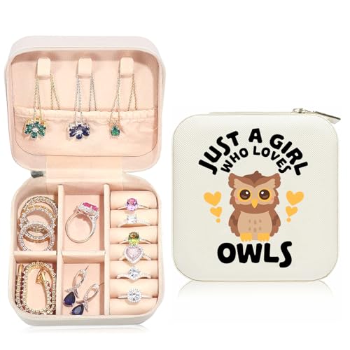 Owl Travel Jewelry Case,Jewelry Box Travel Organizer Small PU Leather Rings Earrings Necklaces Storage Box Owl Gifts for Women,Daughter, Girlfriend,Mom,Wife,Bridesmaids