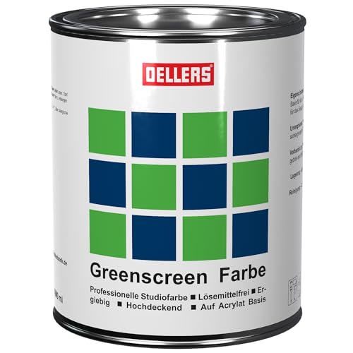 OELLERS Greenscreenfarbe, Chroma grün 1 Liter, Studio- & Wandfarbe - für Studioaufnahmen, Videoproduktionen und Fotosessions