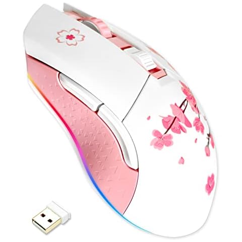 DAREU Sakura Pink Wireless Wired Gaming Mouse, Dual-Mode Rechargeable 7 Programmable Buttons,10K DPI,RGB and 7 Adjustable DPI Levels up to [150IPS] [1000Hz Polling Rate] for PC Notebook Mac Cover