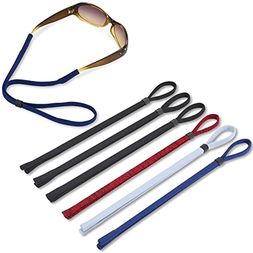 HENOALR Adjustable Sunglasses Lanyard, Neck Strap, Sports Eye Glasses String Holder, Eyeglass Cords, Glasses Band for Men, High Elastics, Dirt-Resistant Style Pack of 6 - Black, Red, Blue