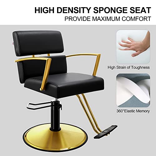 Baasha Salon Chair, Hydraulic Hair Chair With Open Back Designed, Black And Gold Salon Chair, Beauty Chair Equipment Salon Chair For Hair Stylist, Weight Capacity Up To 330 Lbs - Matte Gold #TOP6