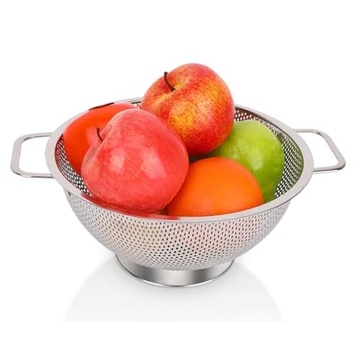 Strainer and Colanders, 3QT Colander for Kitchen, Stainless Steel Strainer for Pasta, Rice, Fruit, Vegetable