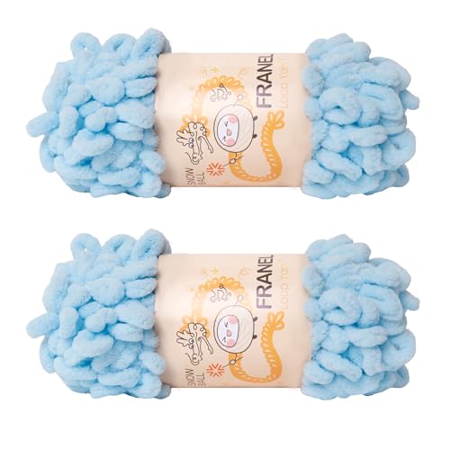 Franel Loop Yarn 100% Polyester Chenille Puffy Yarn, Craft Chunky Finger Knitting Loopy Yarn Soft and Light Material, Perfect for DIY Hand Woven Knitting Crafts Supplies (18 Baby Blue, 2-Pack) -  Jiate
