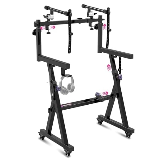 Liquid Stands Dual Piano Keyboard Stand w/ Wheels and 2nd Tier - Rolling Z Style Adjustable, Portable 2 Tier Heavy Duty Music Stand for Synths and Electric Digital Keyboards - Fits 54 61 88 Key Pianos