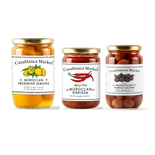 Casablanca Market Moroccan Preserved Lemons 25Oz + Harissa Hot Sauce 10.5Oz + Purple Olives 11.9Oz #TOP7