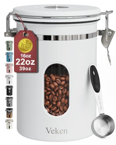 Image of Veken Coffee Canister with Window, Airtight Stainless Steel Container, 22OZ