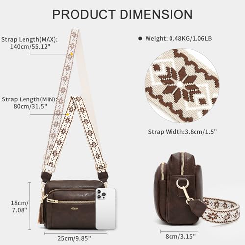 Image of Small Leather Crossbody Bags for Women Anti theft Purses and Handbag Shoulder Hangbag with Wide Strap Tassel
