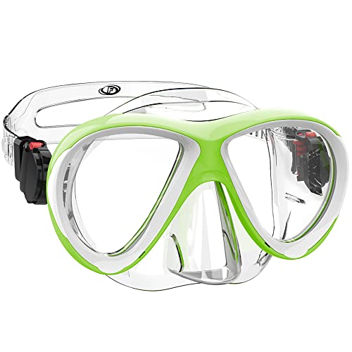 Findway Masque de Plongée Enfant Lunettes de Plongée pour 4,5,6,7,8,9,10,11,12 Ans, Masque Snorkeling Enfant en Verre Trempé, Protection UV Garçons et Filles Lunettes de Natation Vert Blanc Cover
