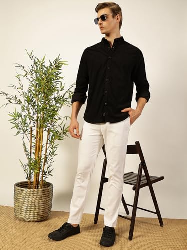 Image of Thomas Scott Men's | Solid | Full Sleeve | Slim Fit | Polyester-Blend | Button Down | Casual Shirt