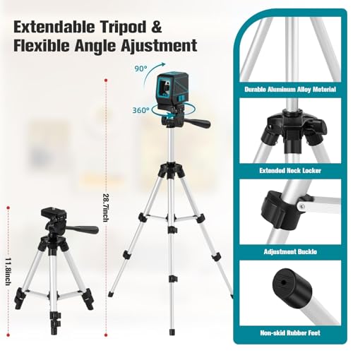 Image of Laser Level with Tripod, 100 feet Green Cross Line Self Rotary Leveling Laser Level, Vertical and Horizontal Line, Rotatable 360 Degree, Manual Self leveling and Pulse Mode,IP54 Waterproof & Battery