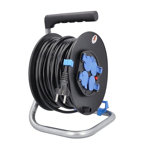 Enrollacables de 25 m para interior con base de 4 enchufes IP20 y cable alargador compacto 7