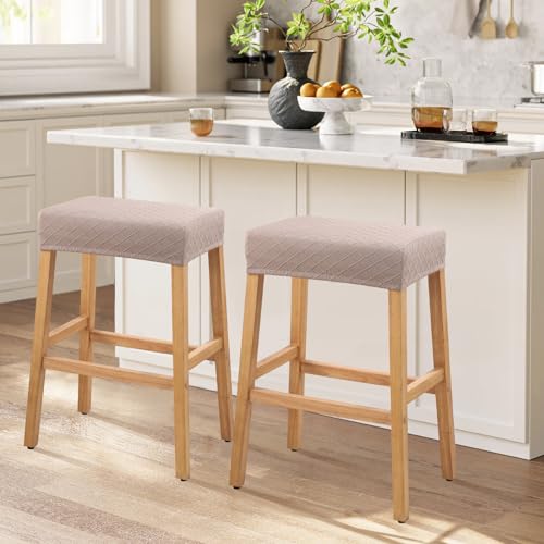 Image of YISUN Stool Covers Rectangle - 2 Pack Stretch Waterproof Saddle Seat Cover Counter Bar Stools Bar Chairs Covers Kitchen Island Chairs Cushion Protector