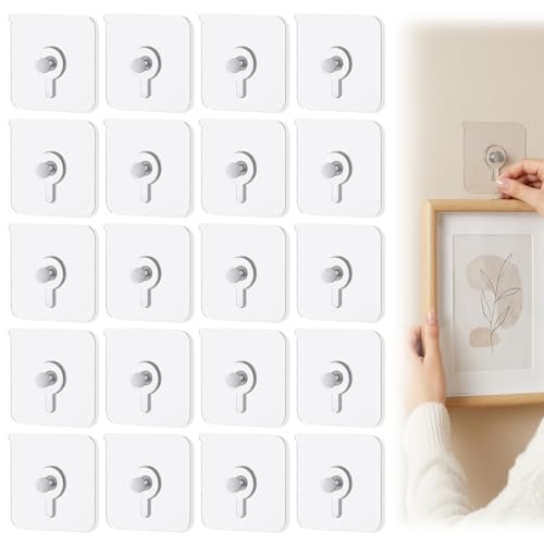 20Pcs Picture Hangers Without Nails, Heavy Duty Self Adhesive Wall Hooks for Hanging, Drill Free...