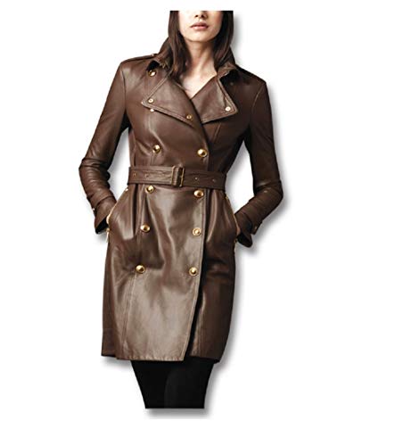 Golden Brown Leather Trench Coat Women's Fashion Brown Genuine Leather Coat SouthBeachLeather (X-Large)