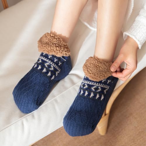 YELAIVP Adult Knitted Slipper Socks - Warm, Cozy, Fuzzy Non Slip Socks for Winter, Sleep, with Grips for Women & Men2