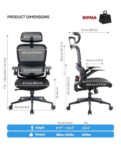 Image of SIHOO B100 SE Office Chair, Soft Memory Foam Desk Chair with Adaptive Lumbar Support & 2D Flip-up Armrests, 135 tilt Computer Chair for Home Office, Black