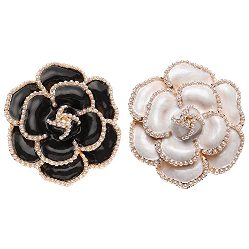 Image of HomeSoGood 2Pcs Pearl Camellia Flower Brooch Coat Alloy Brooch Enamel Camellia Elegant Pin Jewelry Accessories for Women