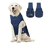 Dog Anxiety Relief Vest with Ear Muffs Calming Dog Anxiety Jacket with Reflective Strips Calming Coat Turtleneck for Noise and Stress Relief (Navy Bliue, L)