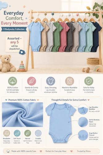 Image of TuddyBuddy 100% Cotton Multi Color Romper /Bodysuit /Onesies for Baby Boys & Baby Girls