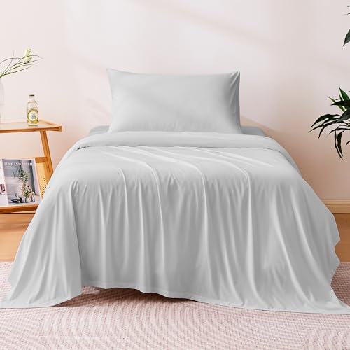 Image of Amazon Basics Cooling Sheets, 3-Piece Bed Sheet Set for Summer, Soft and Breathable for Hot Sleepers, Bedding with 1 Deep Pocket Fitted Sheet, 1 Flat Sheet, and 1 Pillowcase, Twin, Gray