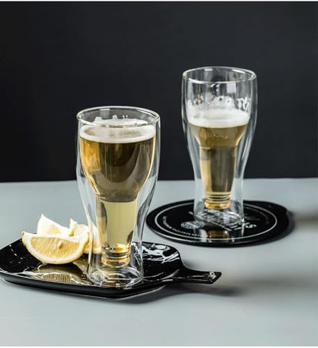 Image of PrimeWorld Double Wall Beer Mugs 300ml - Set of 2 pcs | Freezable Upside Down Borosilicate Glasses | Insulated No-Sweat Cups for Iced Beer, Cocktails, Camping & Home Bar