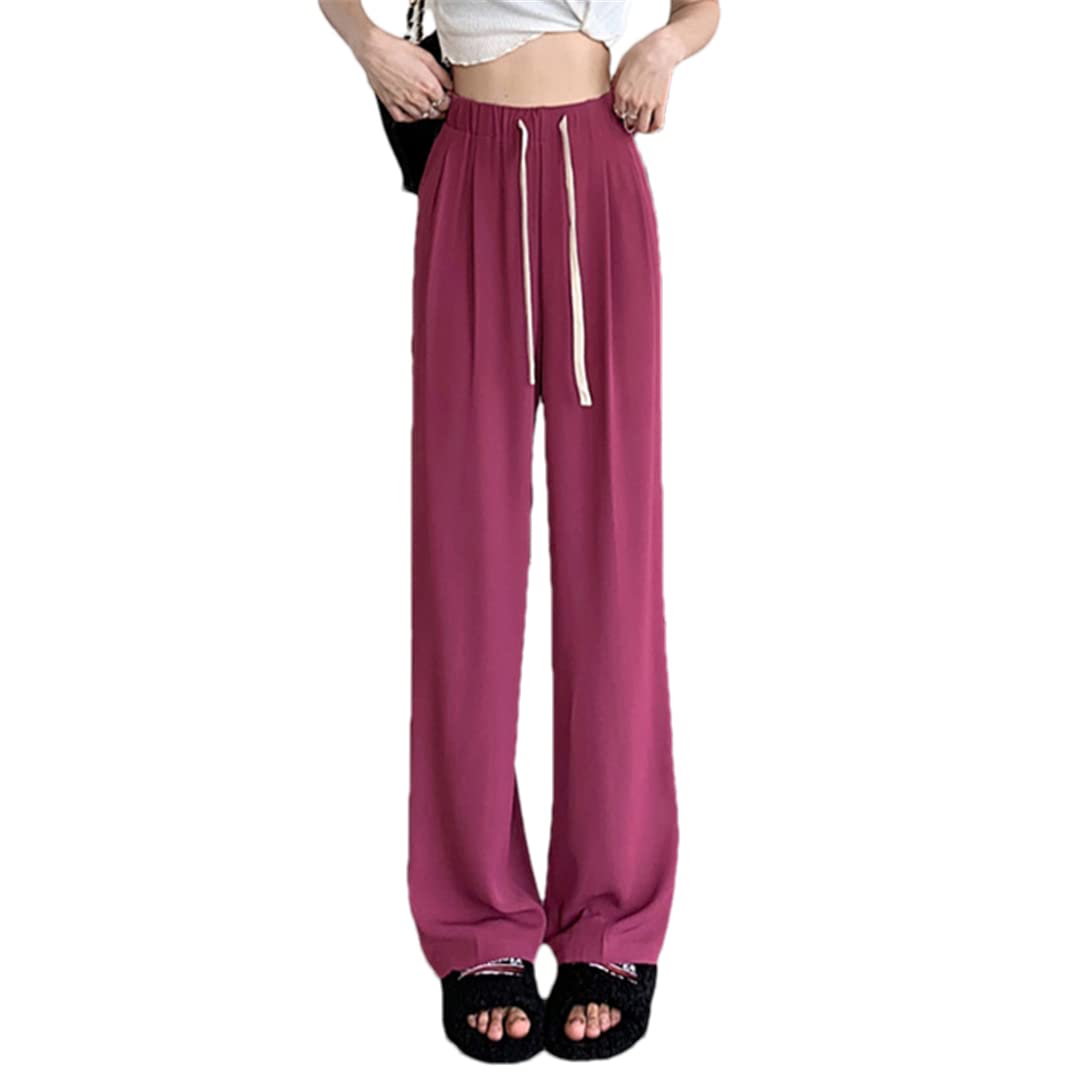 Hdhdeueh Women Thin Suit Pants Elastic High Waist Wide Leg Chiffon Mopping Casual Pants