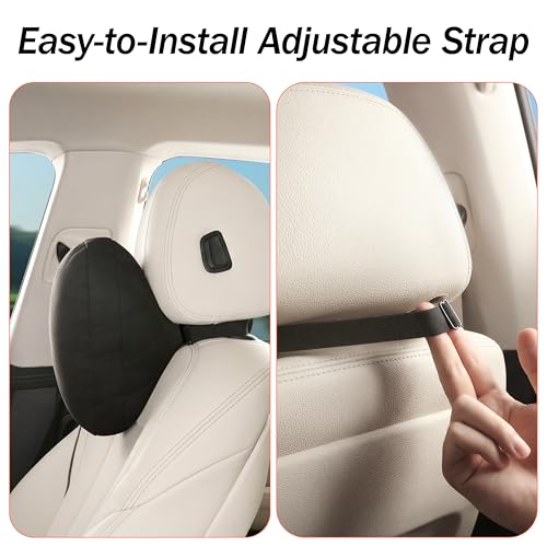 Image of Car Neck Pillow for headrests, Superfiber Suede Support Head Pillows,Plant-Based Polyester,11.8x7.5 refillable&Multiple&Adjustable Drive Vehicle Cushion Seats(Black Color,Neck Pillow)