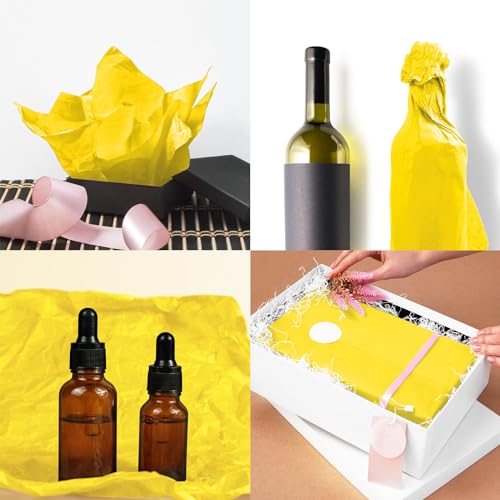 Image of 120 Sheets 20 inchX14 inch Yellow Tissue Paper for Gift Bags Wrapping, Art Tissue Paper Bulk for Weddings Birthday Party Crafts Decoration