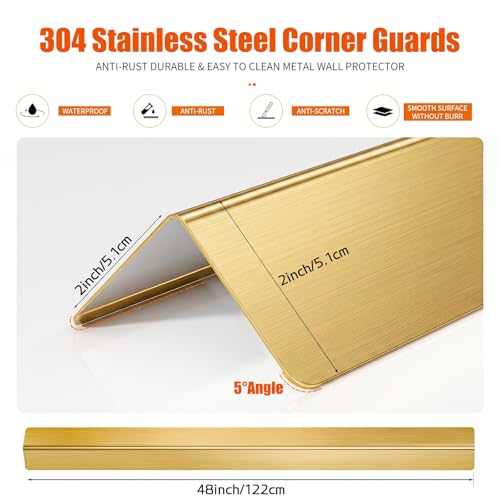 Image of 304 Stainless Steel Wall Corner Guards (10, Golden, 2x2x48 Inches)
