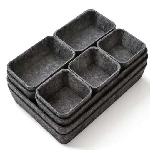 Jukibole Schubladen Organizer Set, 9 Stücke Ordnungssystem für Schublade, Küche, Büro & Schminktisch, Schrank Organizer in 4 Größen, Filzmaterial, Geräuschlos und Rutschfest, für Socken, Unterwäsche