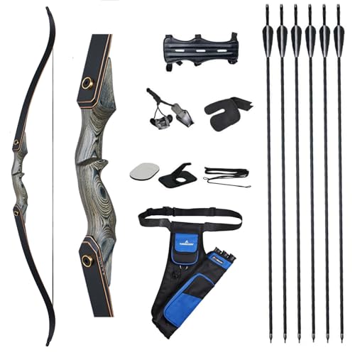 60'' Archery Recurve Bow Takedown Bow Hunting Bow and Arrow Set Adult Target Practice Competition...