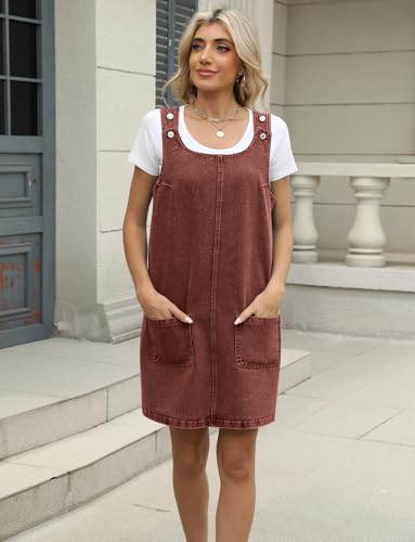 Image of Overall Dress for Women Denim Dress Denim Overall Round Neck Skirtall Jean Dress Denim Jumper Dress Pinafore
