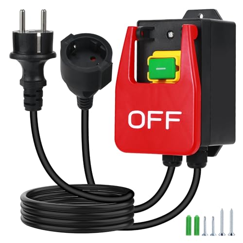 BOSYTRO Nueva versión Interruptor monofásico 220V,Interruptor de botón pulsador,Interruptor de seguridad con cable de alimentación de 1,6 m para un corte rápido de la fuente de alimentación